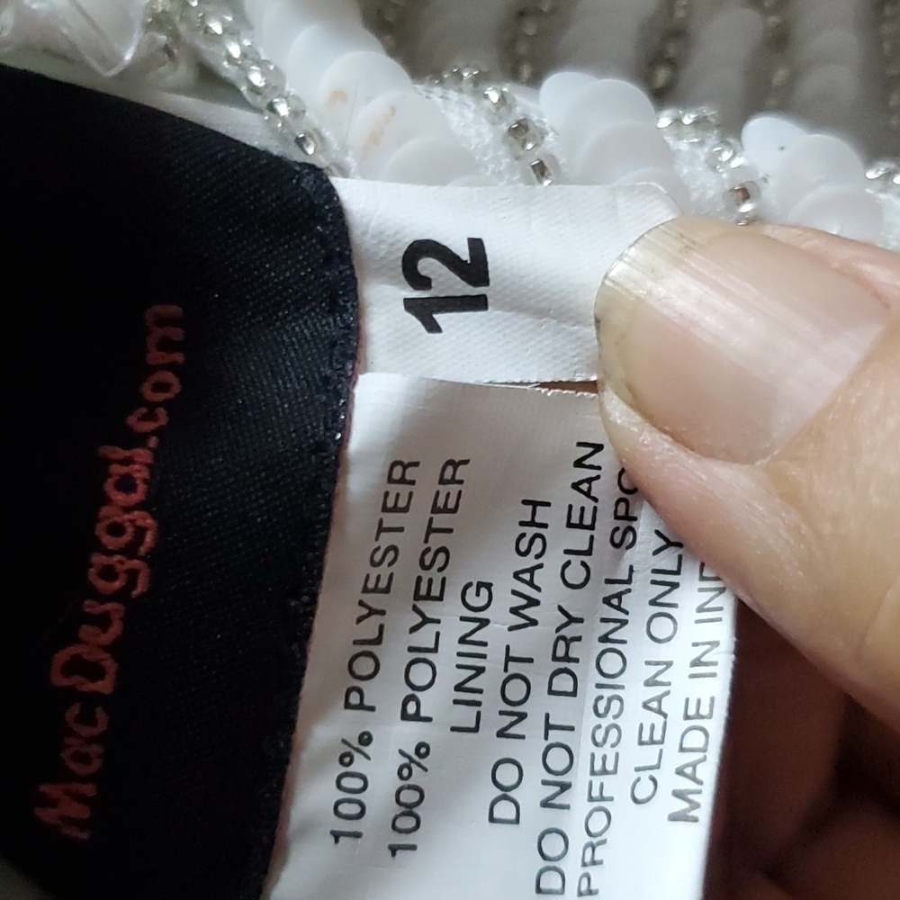 Mac Duggal Spagettu strap Gown White NWT  Pearl 10817 - Picture 6 of 7